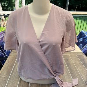 Zenana Semi Sheer Wrap Blouse